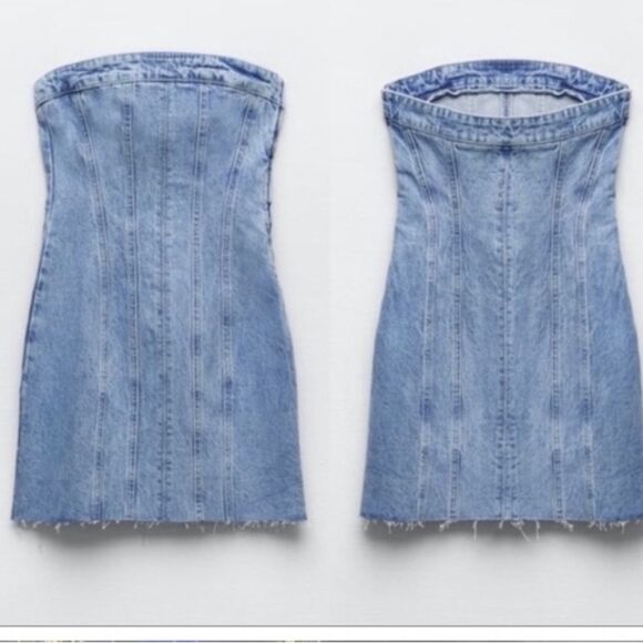 Zara NEW Denim Strapless Mini Dress Size XS - Picture 2 of 13